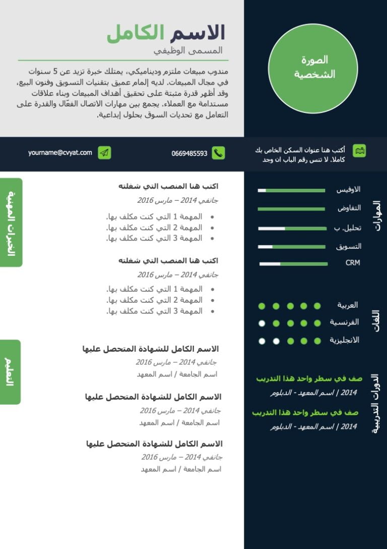 نموذج سي في احترافي مجانا جاهز بالعربي