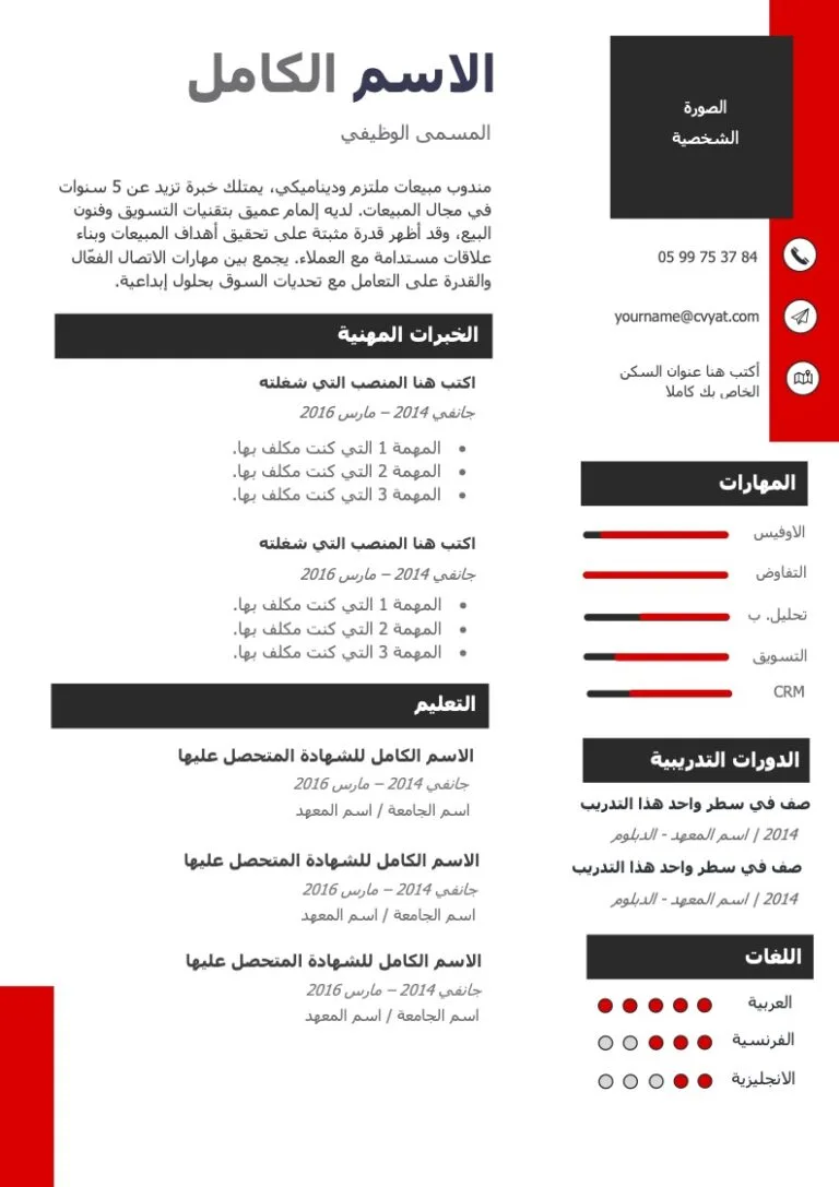 سيرة ذاتية مجانا قوالب سيرة ذاتية احترافية Word Doc